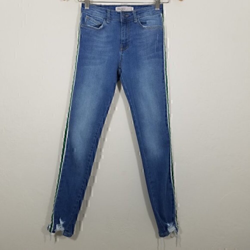 Zara Striped Side Stretch Skinny Jeans Size 2